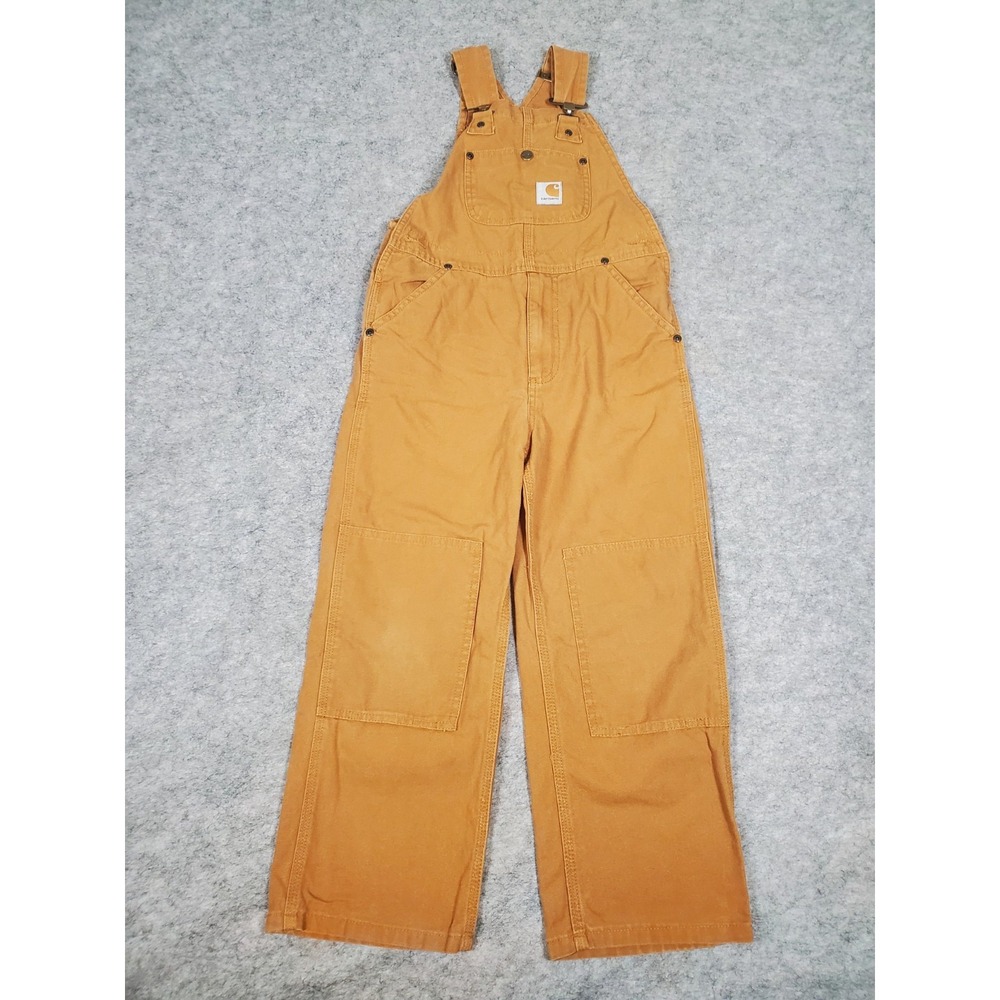 Carhartt Bib Overalls Tan Double Knee Duck Canvas Size 7 Regular Youth